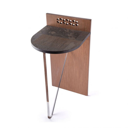 Wooden table with acrylic leg