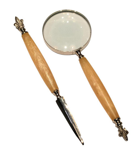 Magnifying Glass with knife sharpening Set of 2 Silver