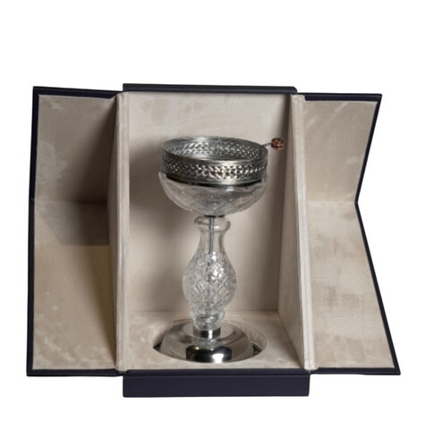 Crystal glass mubkhar with silver base and gift box extra large size