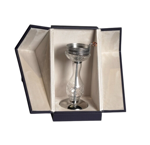 Crystal glass mubkhar with silver base and gift box extra Small size