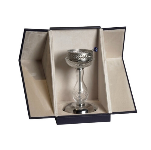 Crystal glass mubkhar with silver base and gift box Small size