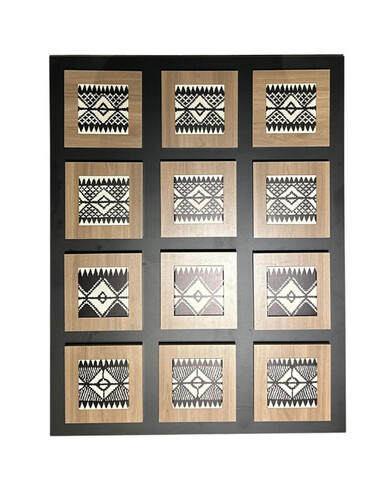 Sadu design painted ceramic with wood frame set of 12