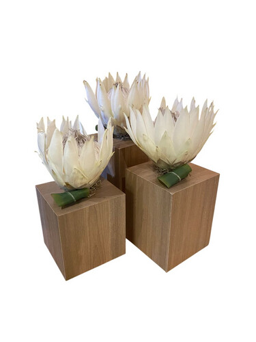 Wooden Box with White Artificial Flower (Set of 3)