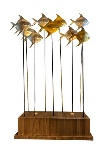 wooden base with 6 pcs silver and 3 pcs gold zubedi fish stand