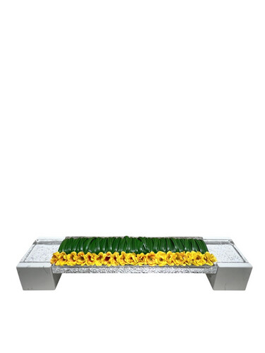 yellow flowers in Crystal glass tray with marble stand