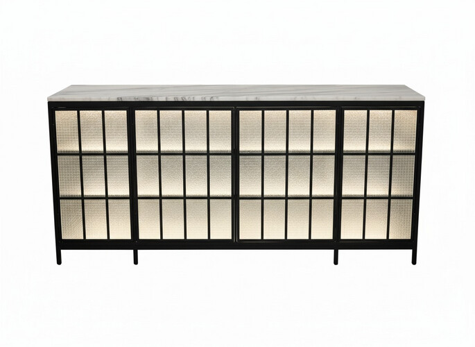 Black color console with Marble on top