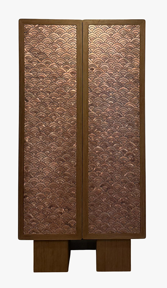 wooden cabinet with mosaic