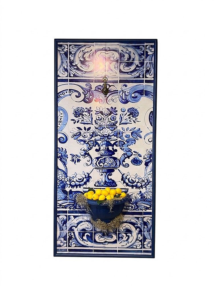Blue color paintings with brass tap and pot