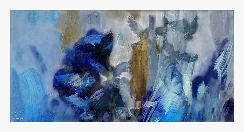 canvas paintings of birds flying in sky