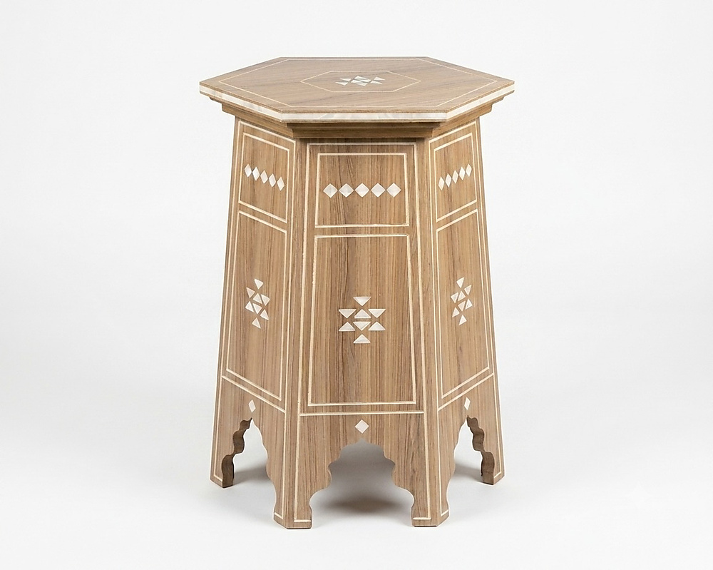 Hexagonal Wooden table with sadu design