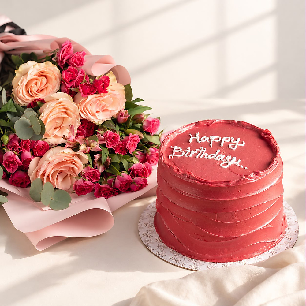 bouquet of roses with a cake 3