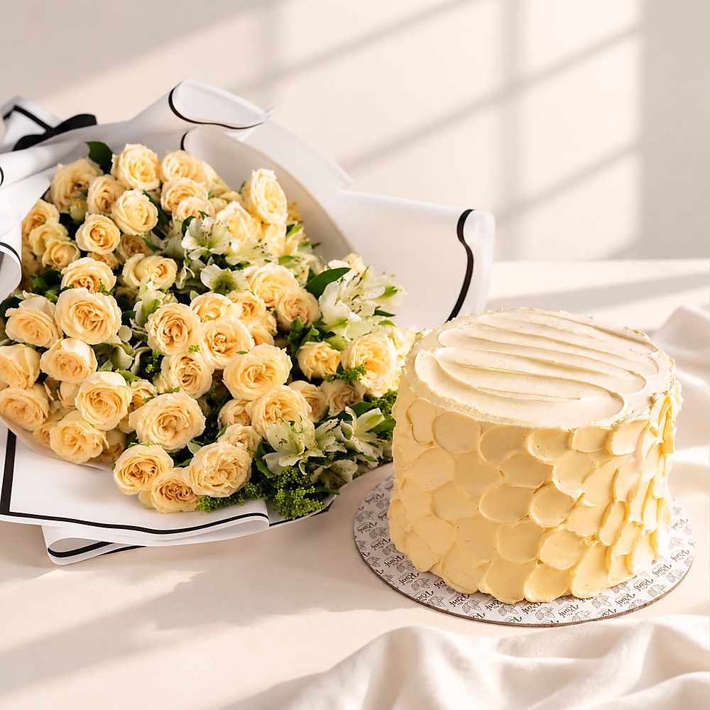 bouquet of roses with a cake 4