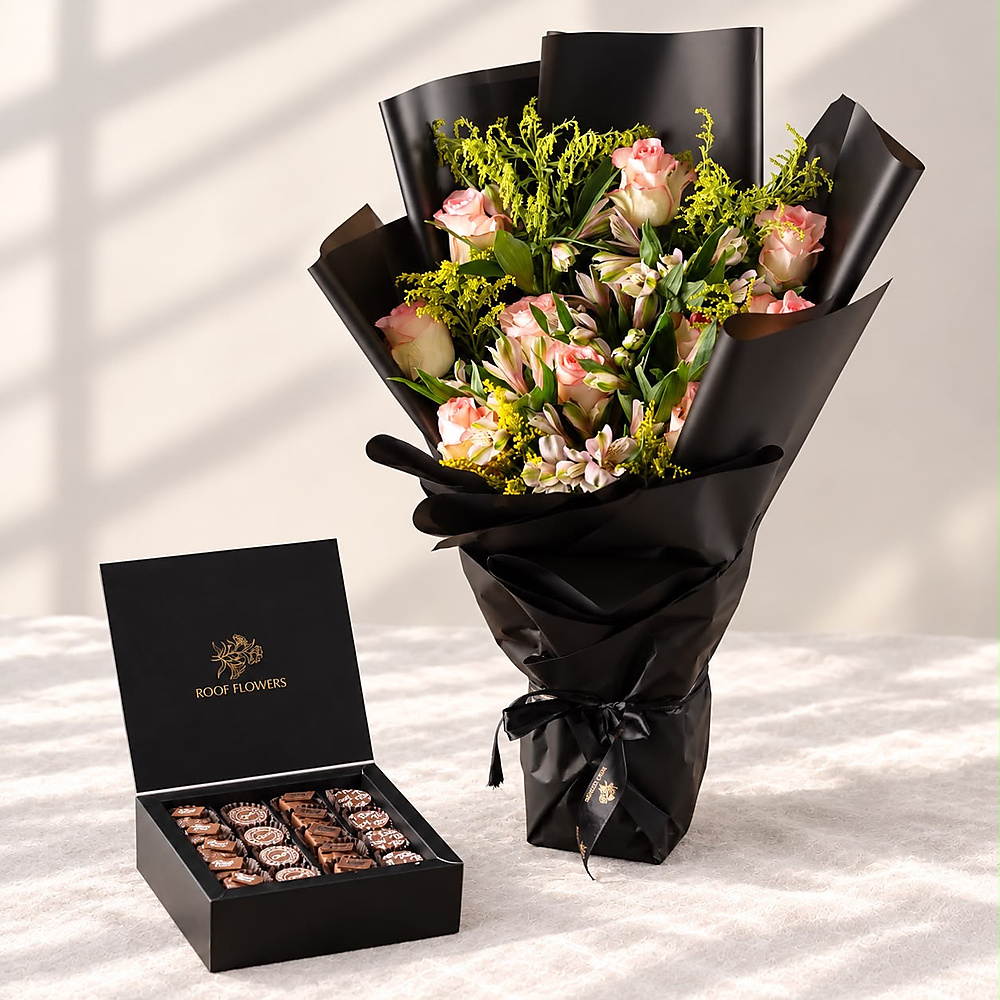 Flower bouquet with cocoa box 2