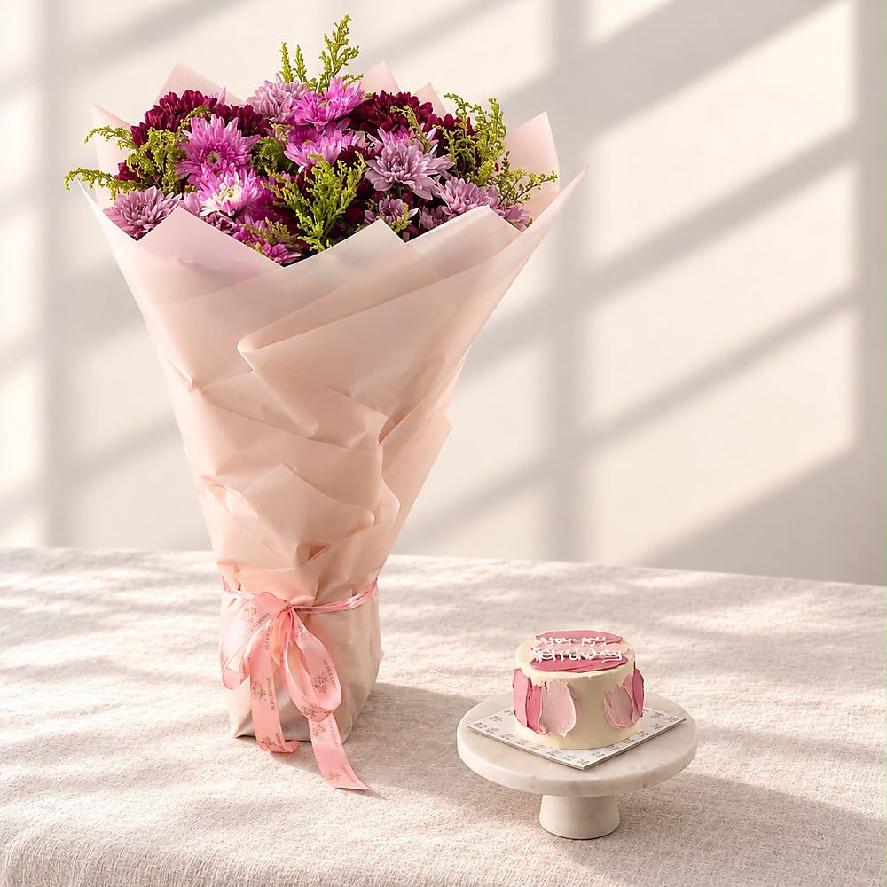 cake with a fresh rose bouquet (4)