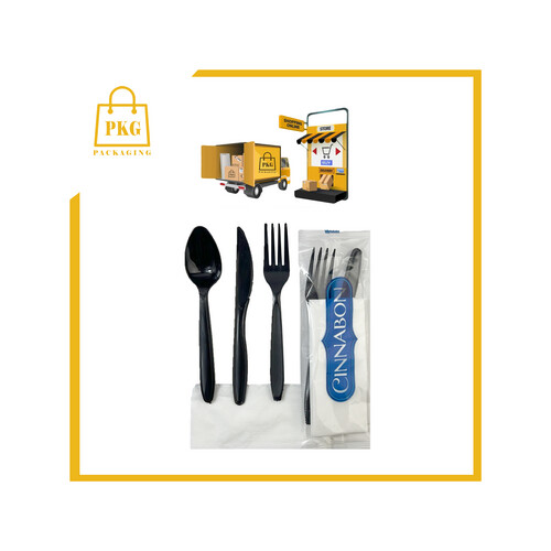 مجموعة ادوات الطعام البلاستيكية  4×1 بغلاف بلاستك مطبوع