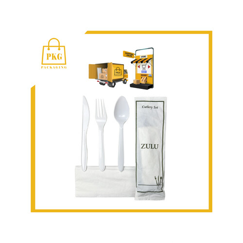 مجموعة ادوات الطعام البلاستيكية  4×1 بغلاف ورقي مطبوع