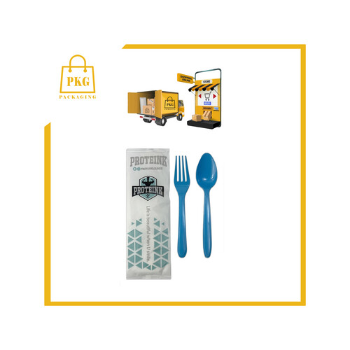 ملعقة وشوكة بلاستك  غلاف مطبوع شد 500