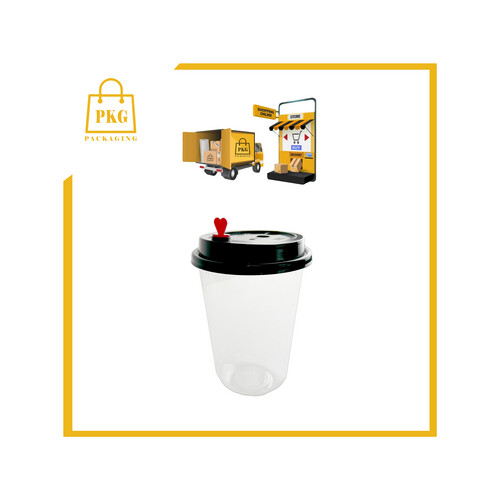 كاسة بلاستك عصير شفاف 16 اونز حرف يو شد 360 مع غطاء اسود