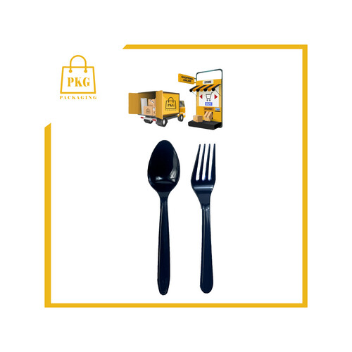 شوكة وملعقة اسود مغلفة شد 500