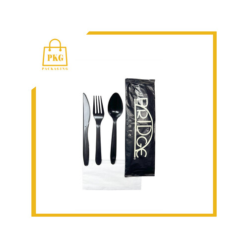 مجموعة ادوات الطعام البلاستيكية  4×1 بغلاف بلاستك مطبوع