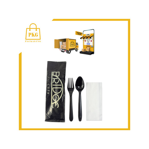 شوكة وملعقة مع منديل غلاف مطبوع شد 500