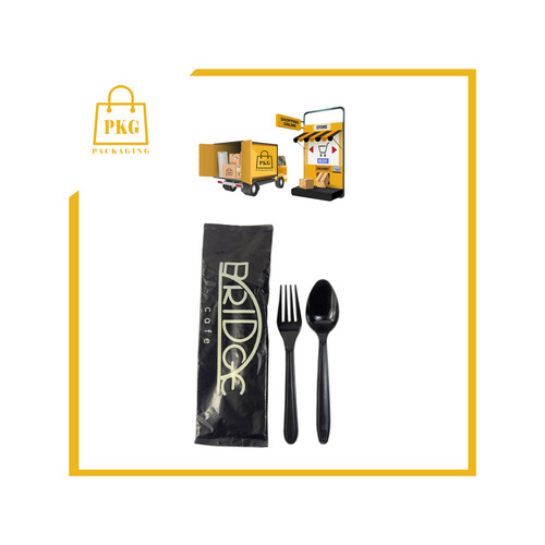 ملعقة وشوكة بلاستك  غلاف مطبوع شد 500