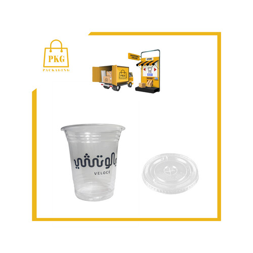 اكواب عصير بلاستك 12 اونص مطبوعة مع الغطاء شد1000