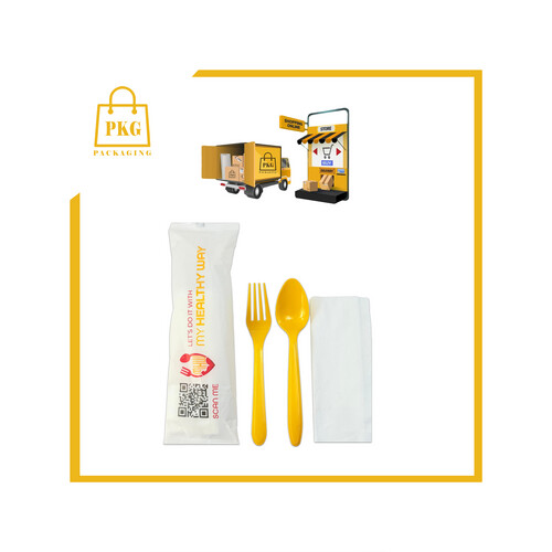 شوكة وملعقة مع منديل غلاف مطبوع شد 500