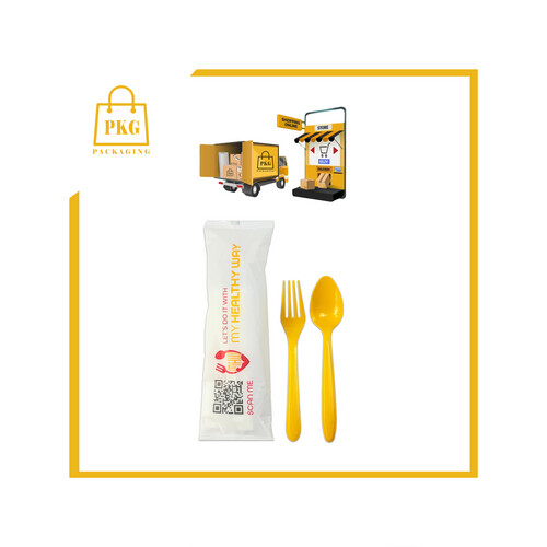 ملعقة وشوكة بلاستك  غلاف مطبوع شد 500