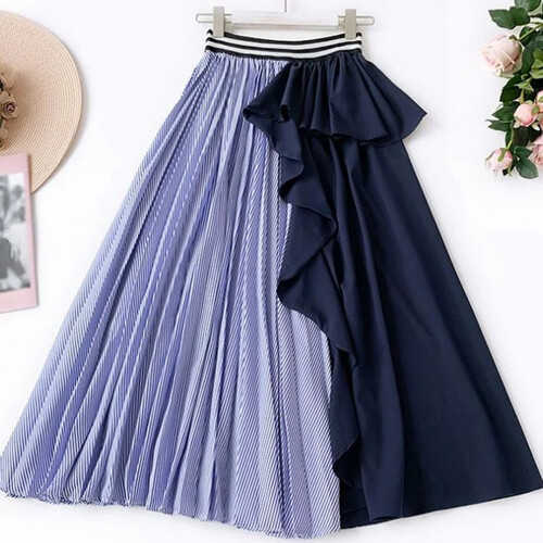 Midi Length Striped Long Skirt