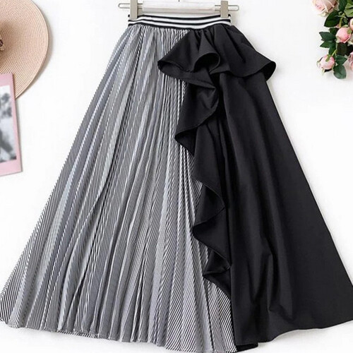 Midi Length Striped Long Skirt