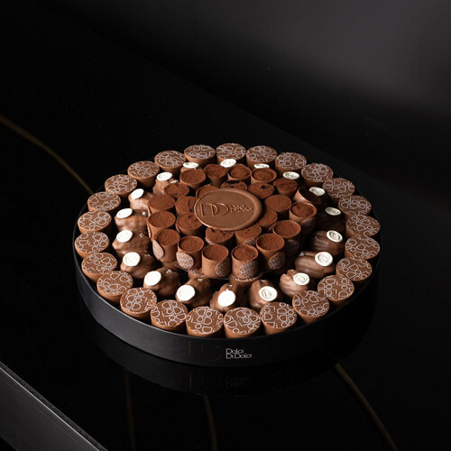 black box chocolate flavors ( hazelnut praline - pecan croquant - espresso parfait )