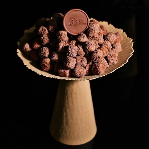 Golden tray with chocolate