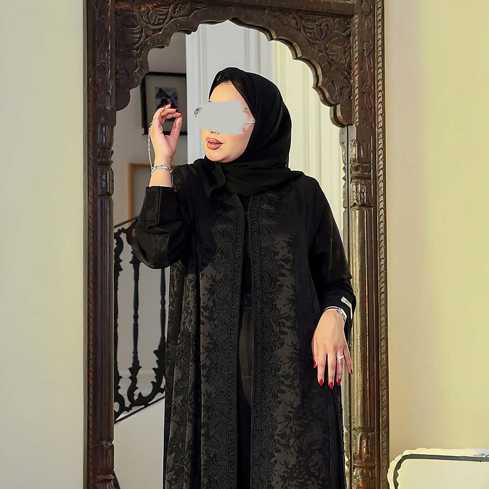 Silk Jacquard Abaya with Full Hand Embroidery