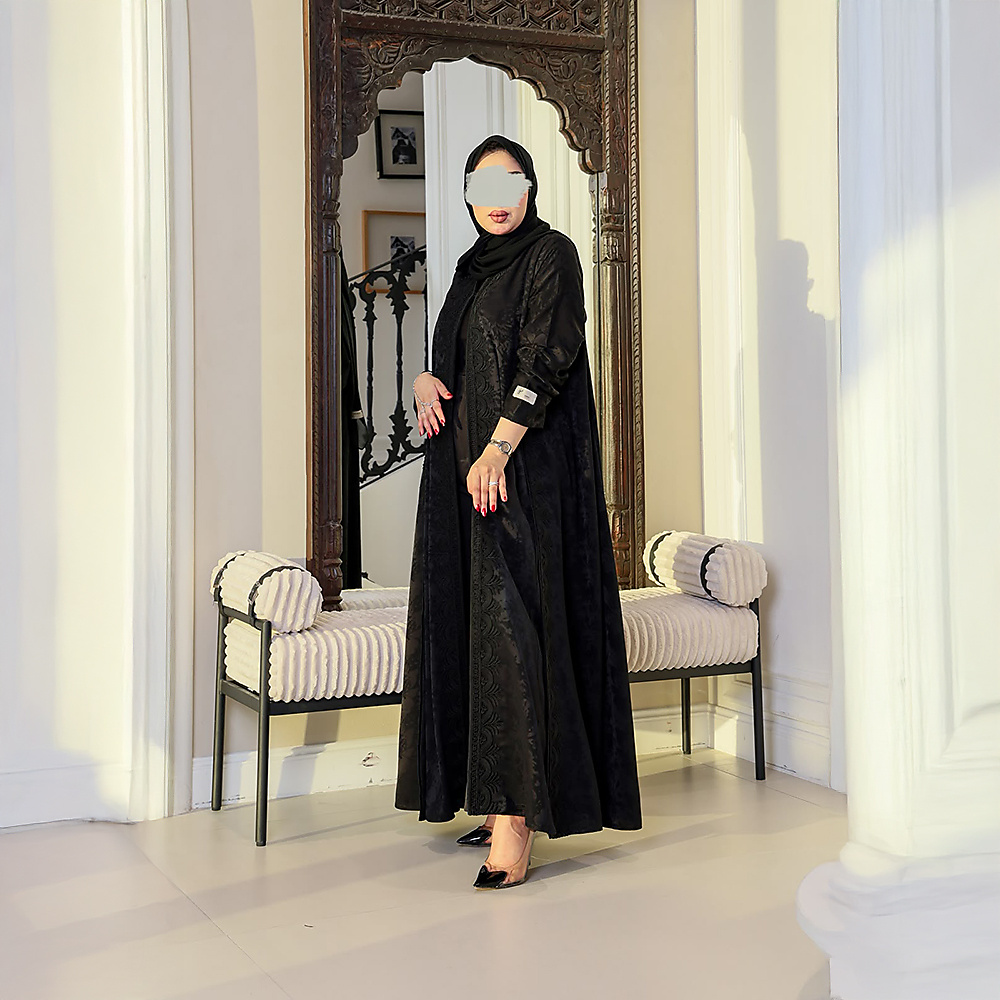 Silk Jacquard Abaya with Full Hand Embroidery