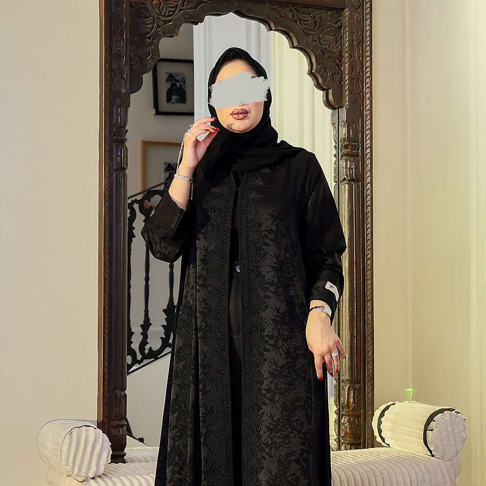Silk Jacquard Abaya with Full Hand Embroidery
