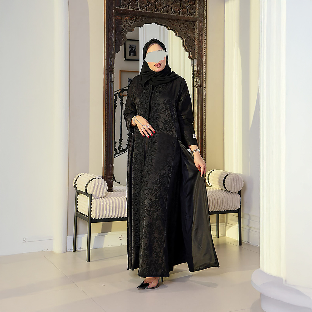 Silk Jacquard Abaya with Full Hand Embroidery