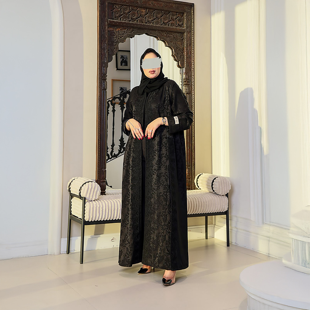 Silk Jacquard Abaya with Full Hand Embroidery