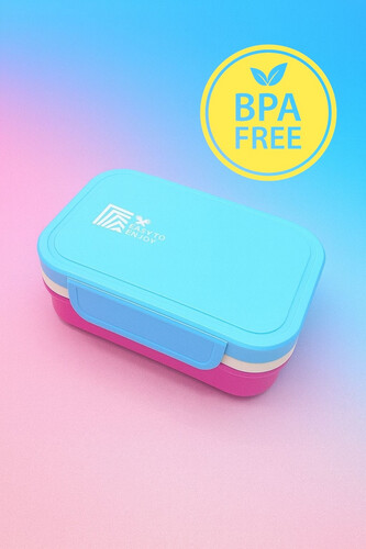 Lunch Box  - 2 Layers - 6 Compartments - Blue + Pink