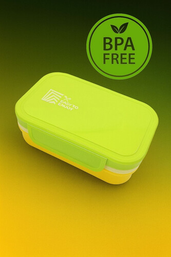 Lunch Box  - 2 Layers - 6 Compartments - Green + Yellow