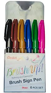 Pentel, Brush Up Brush Sign Pen, 6 Colors