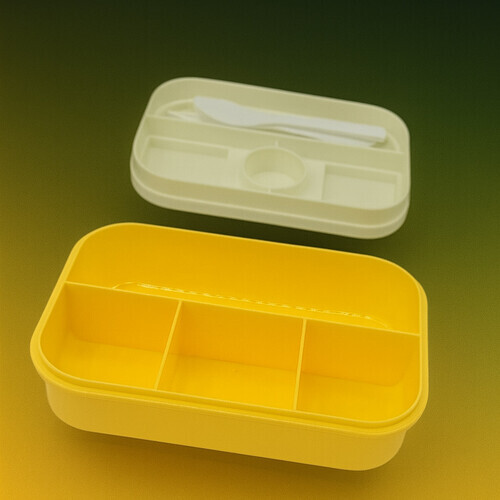 Lunch Box  - 2 Layers - 6 Compartments - Green + Yellow