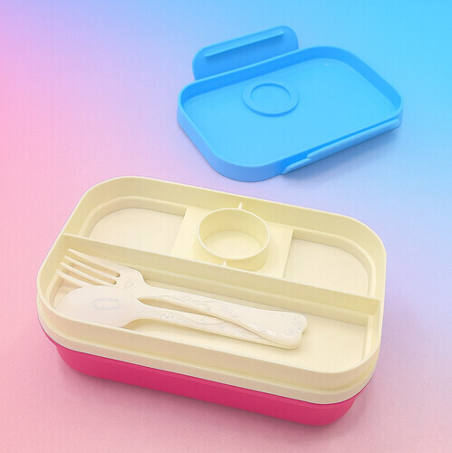 Lunch Box  - 2 Layers - 6 Compartments - Blue + Pink