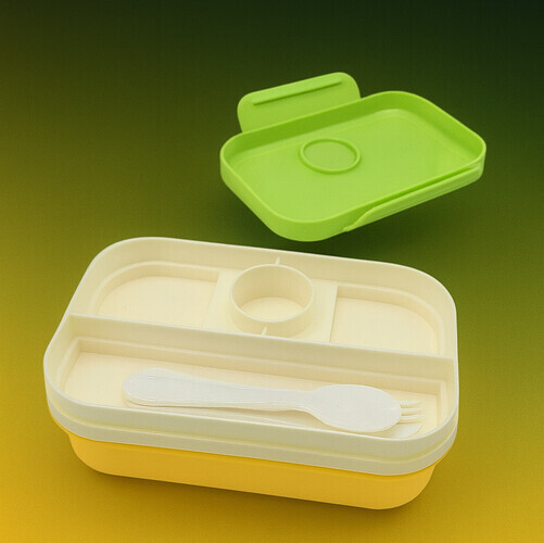 Lunch Box  - 2 Layers - 6 Compartments - Green + Yellow