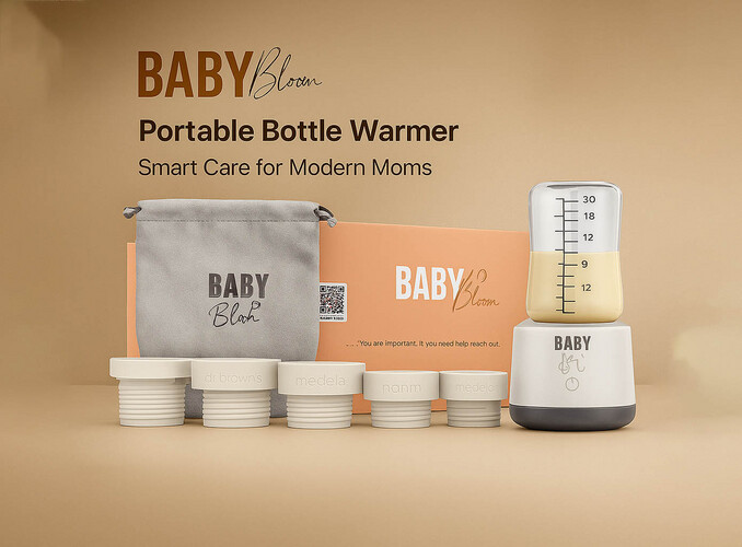 Baby Bloom Advanced Portable Bottle Warmer – Medical Safe Heating + 5 Adapters