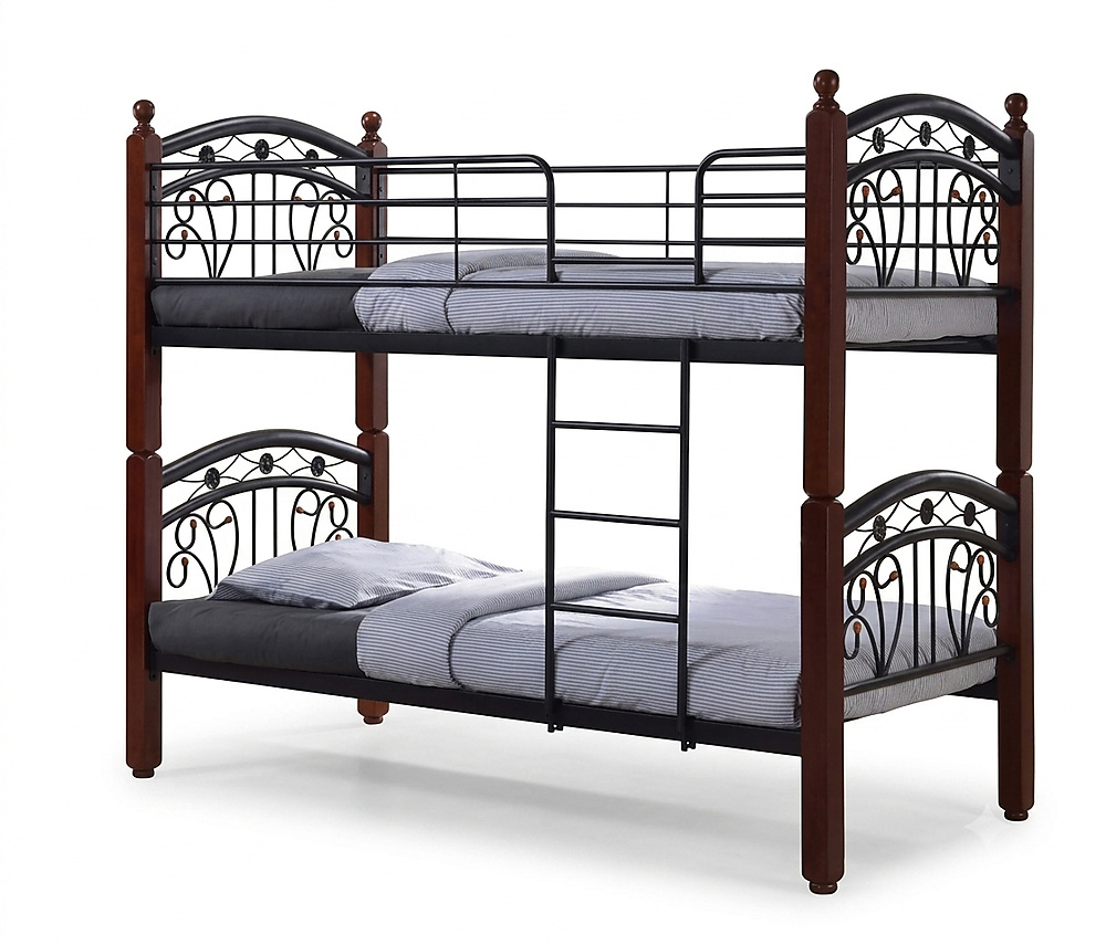 سرير طابقين حديد مع خشب JERSEY 5007 BLACK / MAS D OAK