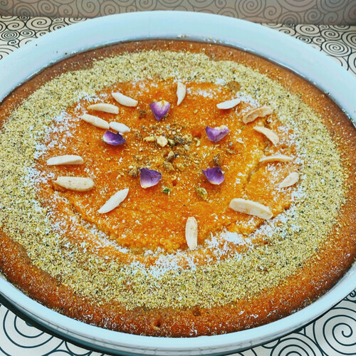 Basbosa stuffed with thick cream-zero sugar