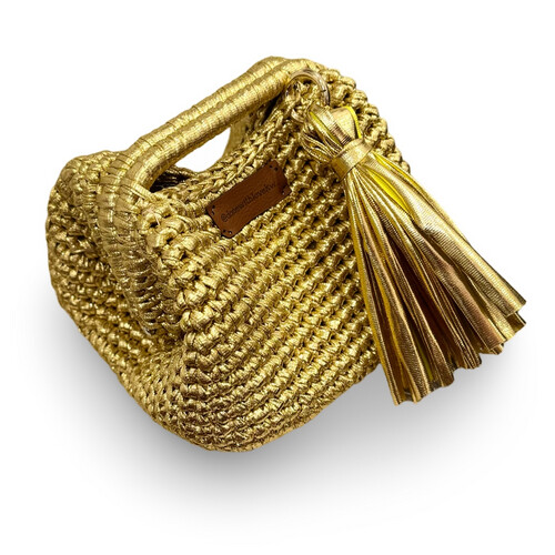 Luxury gold crochet clutch bag