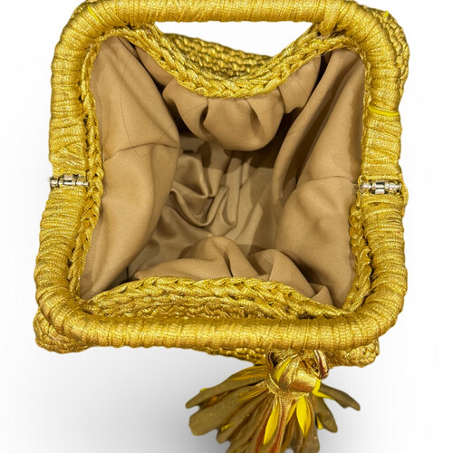 Luxury gold crochet clutch bag