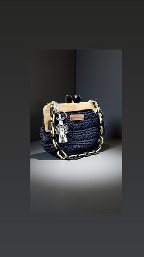 Luxury black leather crochet bag